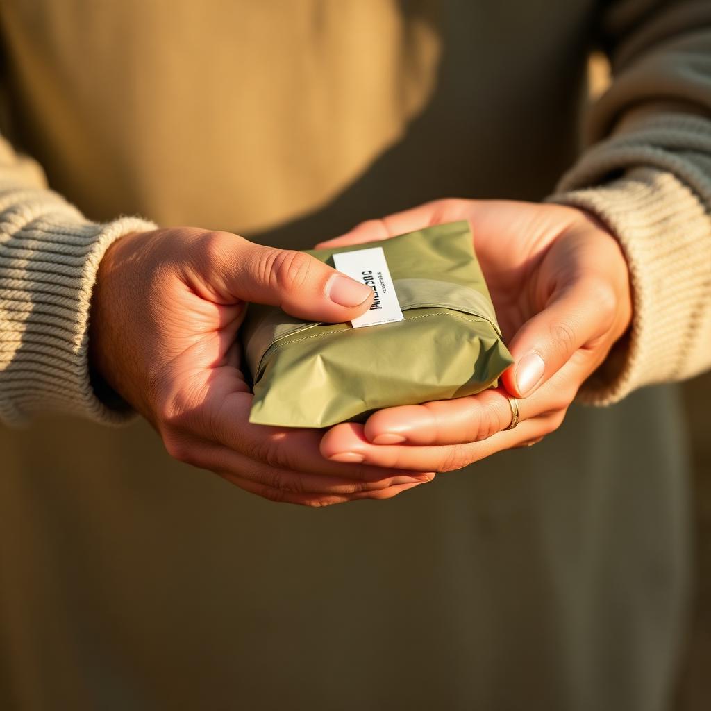 Hands offering a care package